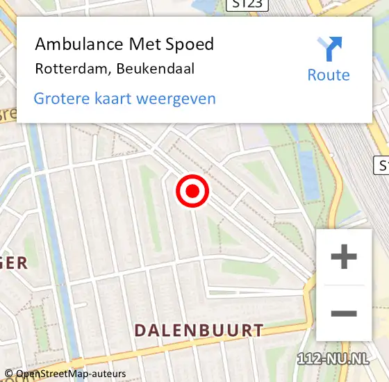 Locatie op kaart van de 112 melding: Ambulance Met Spoed Naar Rotterdam, Beukendaal op 6 november 2024 14:57