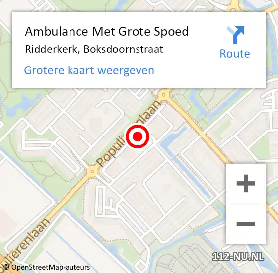 Locatie op kaart van de 112 melding: Ambulance Met Grote Spoed Naar Ridderkerk, Boksdoornstraat op 6 november 2024 14:57