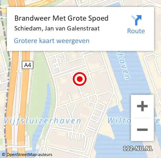 Locatie op kaart van de 112 melding: Brandweer Met Grote Spoed Naar Schiedam, Jan van Galenstraat op 6 november 2024 14:58