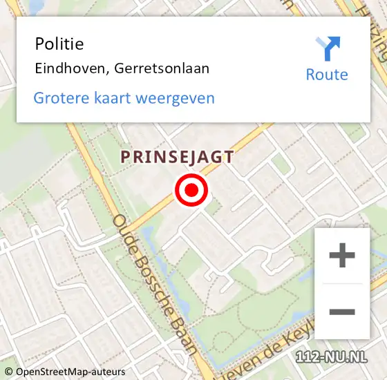 Locatie op kaart van de 112 melding: Politie Eindhoven, Gerretsonlaan op 6 november 2024 15:06