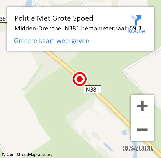 Locatie op kaart van de 112 melding: Politie Met Grote Spoed Naar Midden-Drenthe, N381 hectometerpaal: 59,3 op 6 november 2024 15:25