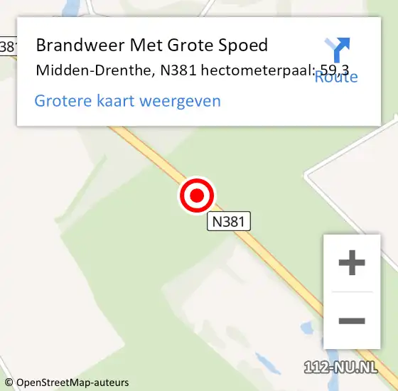 Locatie op kaart van de 112 melding: Brandweer Met Grote Spoed Naar Midden-Drenthe, N381 hectometerpaal: 59,3 op 6 november 2024 15:28