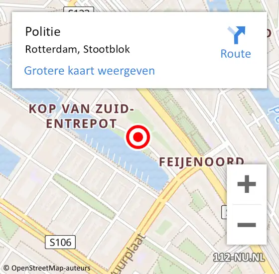 Locatie op kaart van de 112 melding: Politie Rotterdam, Stootblok op 6 november 2024 15:32