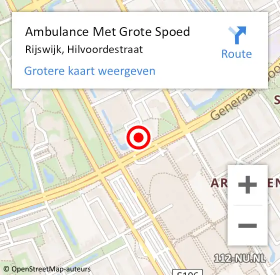 Locatie op kaart van de 112 melding: Ambulance Met Grote Spoed Naar Rijswijk, Hilvoordestraat op 6 november 2024 15:53