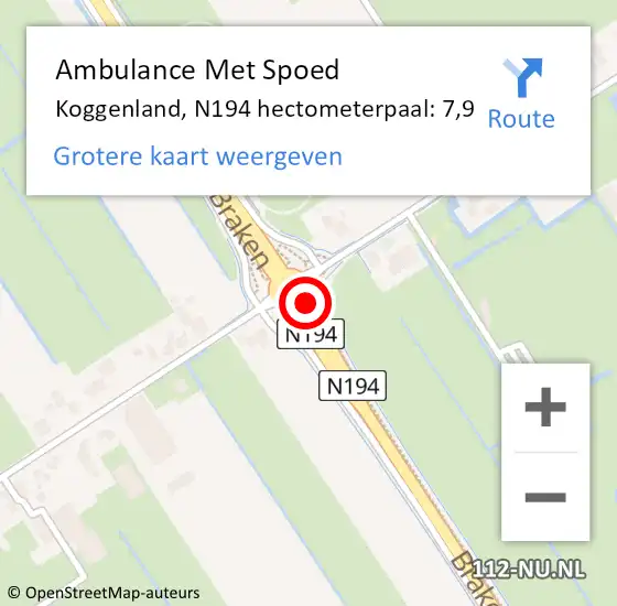 Locatie op kaart van de 112 melding: Ambulance Met Spoed Naar Koggenland, N194 hectometerpaal: 7,9 op 6 november 2024 16:17