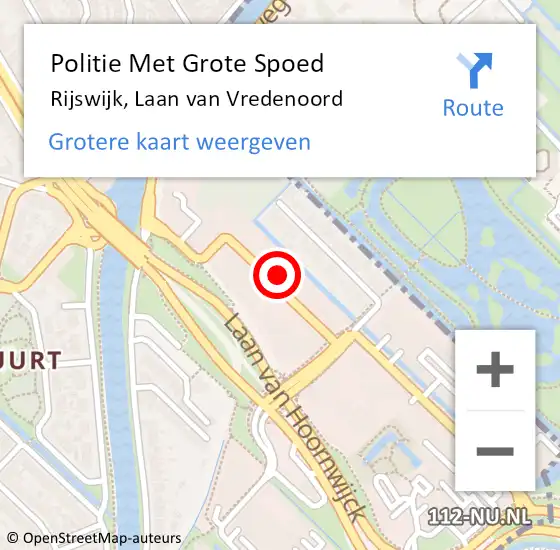 Locatie op kaart van de 112 melding: Politie Met Grote Spoed Naar Rijswijk, Laan van Vredenoord op 6 november 2024 16:28