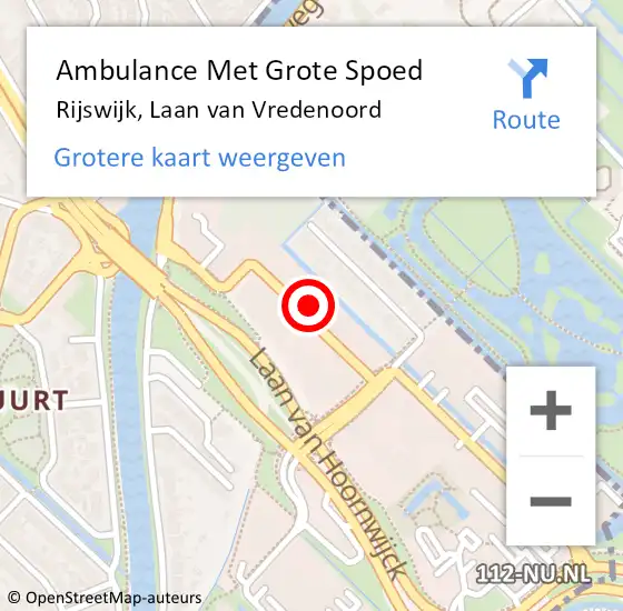 Locatie op kaart van de 112 melding: Ambulance Met Grote Spoed Naar Rijswijk, Laan van Vredenoord op 6 november 2024 16:28