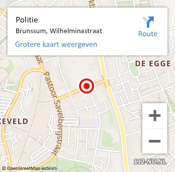 Locatie op kaart van de 112 melding: Politie Brunssum, Wilhelminastraat op 6 november 2024 16:37