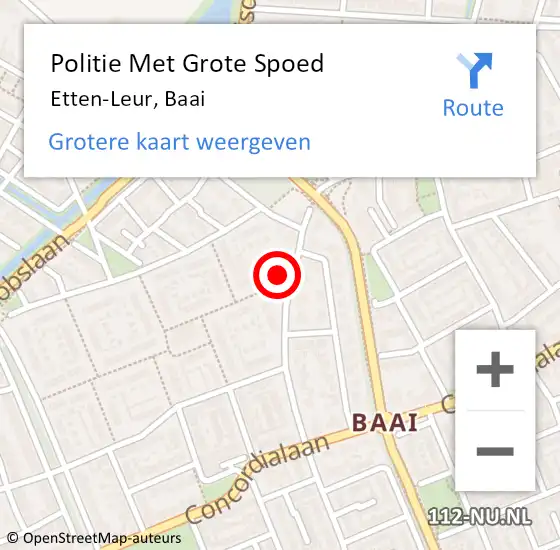 Locatie op kaart van de 112 melding: Politie Met Grote Spoed Naar Etten-Leur, Baai op 6 november 2024 16:38