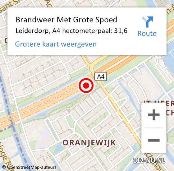 Locatie op kaart van de 112 melding: Brandweer Met Grote Spoed Naar Leiderdorp, A4 hectometerpaal: 31,6 op 6 november 2024 17:24