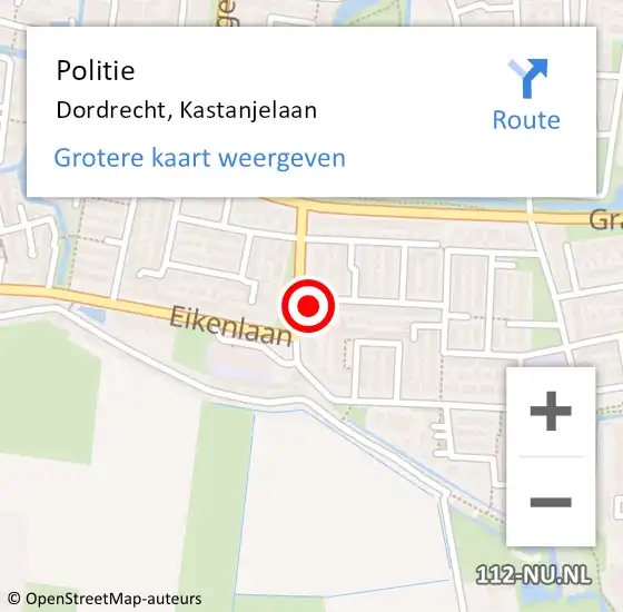 Locatie op kaart van de 112 melding: Politie Dordrecht, Kastanjelaan op 6 november 2024 17:42