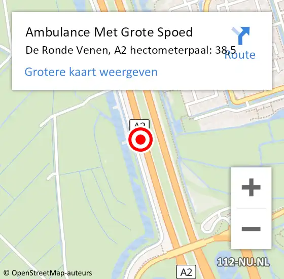 Locatie op kaart van de 112 melding: Ambulance Met Grote Spoed Naar De Ronde Venen, A2 hectometerpaal: 38,5 op 6 november 2024 17:50