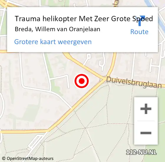 Locatie op kaart van de 112 melding: Trauma helikopter Met Zeer Grote Spoed Naar Breda, Willem van Oranjelaan op 6 november 2024 17:57