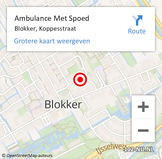 Locatie op kaart van de 112 melding: Ambulance Met Spoed Naar Blokker, Koppesstraat op 6 november 2024 18:02