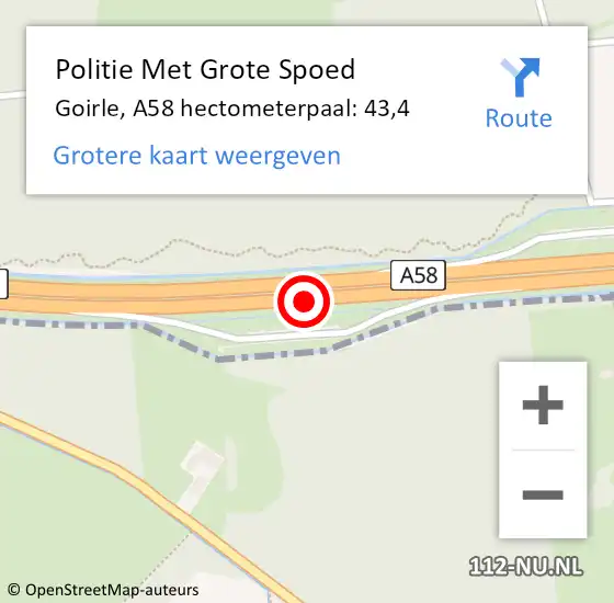 Locatie op kaart van de 112 melding: Politie Met Grote Spoed Naar Goirle, A58 hectometerpaal: 43,4 op 6 november 2024 18:03