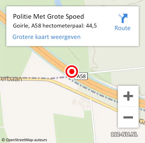 Locatie op kaart van de 112 melding: Politie Met Grote Spoed Naar Goirle, A58 hectometerpaal: 44,5 op 6 november 2024 18:04