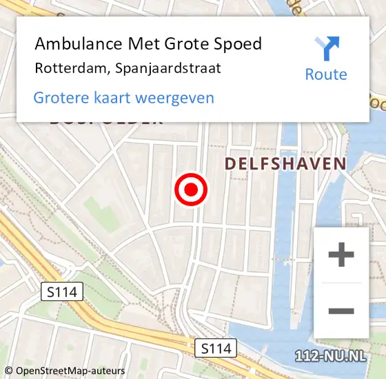 Locatie op kaart van de 112 melding: Ambulance Met Grote Spoed Naar Rotterdam, Spanjaardstraat op 6 november 2024 18:04