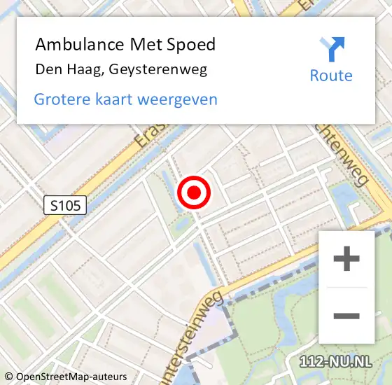 Locatie op kaart van de 112 melding: Ambulance Met Spoed Naar Den Haag, Geysterenweg op 6 november 2024 18:04