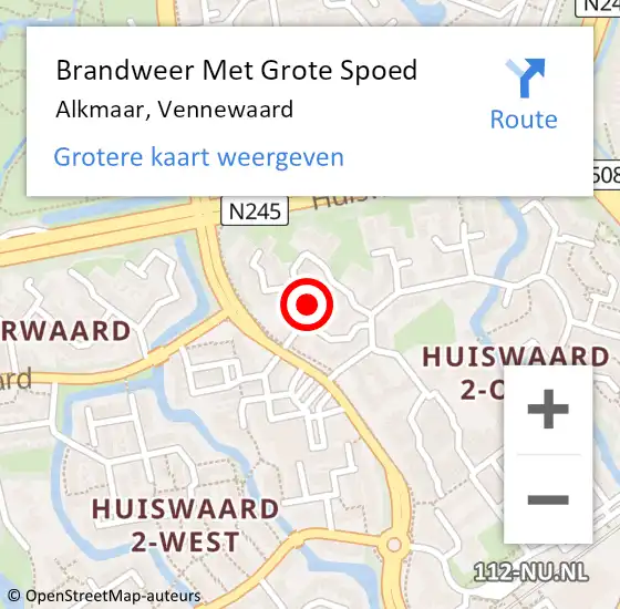 Locatie op kaart van de 112 melding: Brandweer Met Grote Spoed Naar Alkmaar, Vennewaard op 6 november 2024 18:11