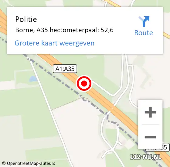 Locatie op kaart van de 112 melding: Politie Borne, A35 hectometerpaal: 52,6 op 6 november 2024 18:13