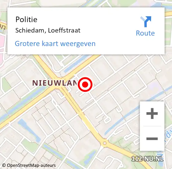 Locatie op kaart van de 112 melding: Politie Schiedam, Loeffstraat op 6 november 2024 18:15