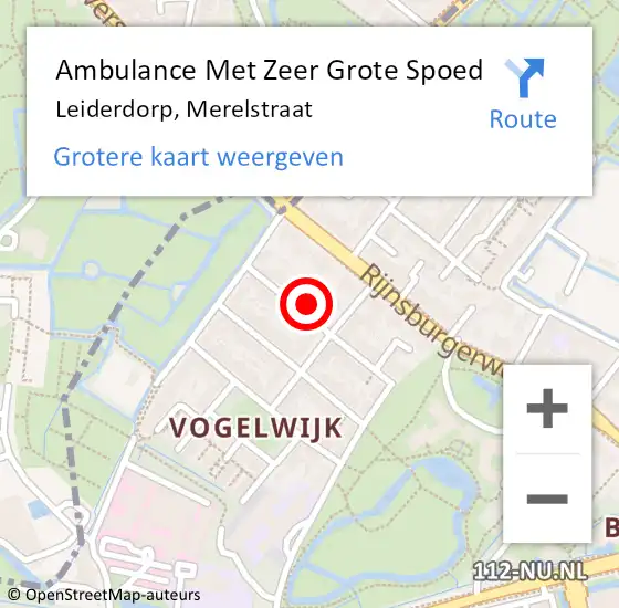 Locatie op kaart van de 112 melding: Ambulance Met Zeer Grote Spoed Naar Leiderdorp, Merelstraat op 6 november 2024 18:31