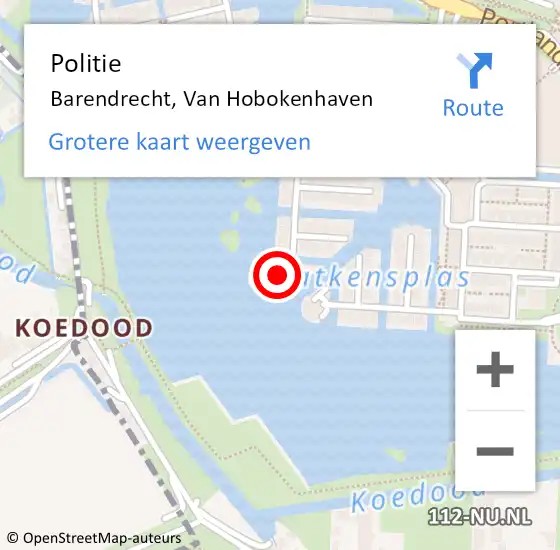 Locatie op kaart van de 112 melding: Politie Barendrecht, Van Hobokenhaven op 6 november 2024 18:34