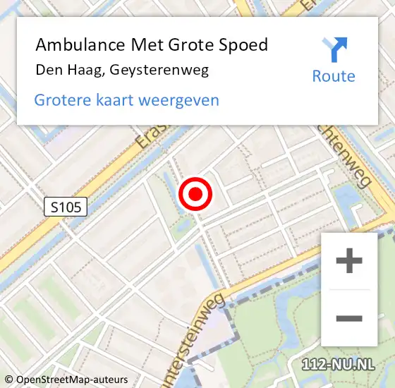 Locatie op kaart van de 112 melding: Ambulance Met Grote Spoed Naar Den Haag, Geysterenweg op 6 november 2024 18:41