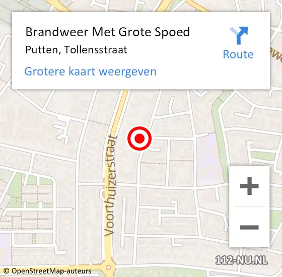 Locatie op kaart van de 112 melding: Brandweer Met Grote Spoed Naar Putten, Tollensstraat op 6 november 2024 18:49