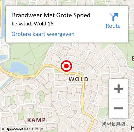 Locatie op kaart van de 112 melding: Brandweer Met Grote Spoed Naar Lelystad, Wold 16 op 6 november 2024 19:05