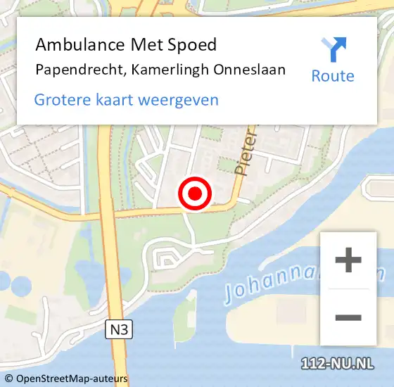 Locatie op kaart van de 112 melding: Ambulance Met Spoed Naar Papendrecht, Kamerlingh Onneslaan op 6 november 2024 19:06