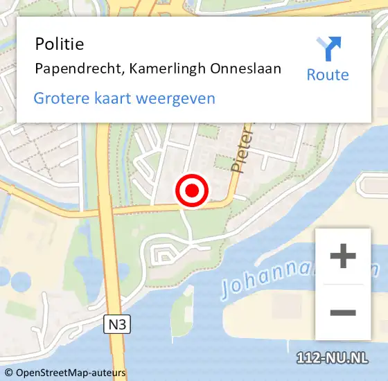 Locatie op kaart van de 112 melding: Politie Papendrecht, Kamerlingh Onneslaan op 6 november 2024 19:06