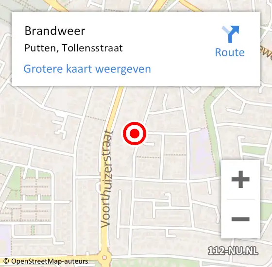 Locatie op kaart van de 112 melding: Brandweer Putten, Tollensstraat op 6 november 2024 19:11