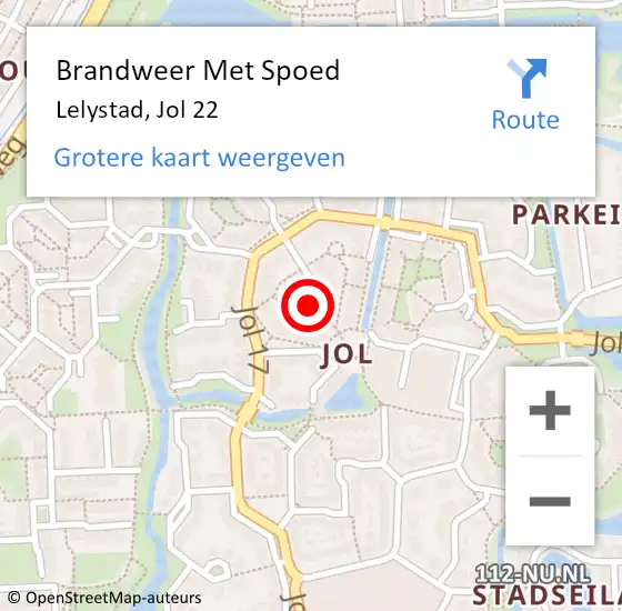 Locatie op kaart van de 112 melding: Brandweer Met Spoed Naar Lelystad, Jol 22 op 6 november 2024 19:18