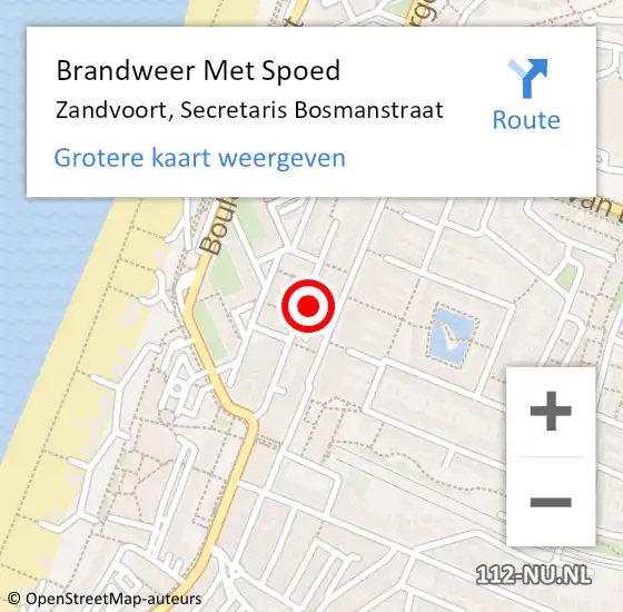 Locatie op kaart van de 112 melding: Brandweer Met Spoed Naar Zandvoort, Secretaris Bosmanstraat op 6 november 2024 19:37