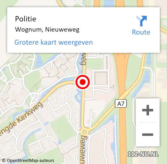 Locatie op kaart van de 112 melding: Politie Wognum, Nieuweweg op 26 oktober 2014 02:24