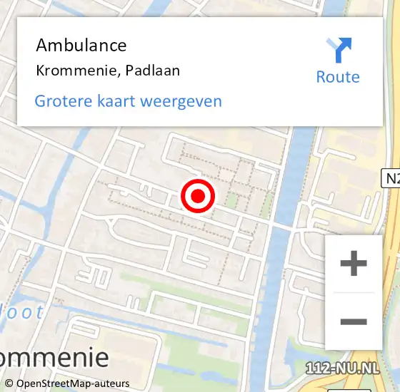 Locatie op kaart van de 112 melding: Ambulance Krommenie, Padlaan op 6 november 2024 20:02