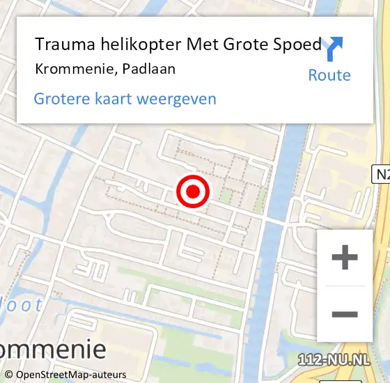 Locatie op kaart van de 112 melding: Trauma helikopter Met Grote Spoed Naar Krommenie, Padlaan op 6 november 2024 20:03