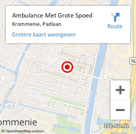 Locatie op kaart van de 112 melding: Ambulance Met Grote Spoed Naar Krommenie, Padlaan op 6 november 2024 20:03