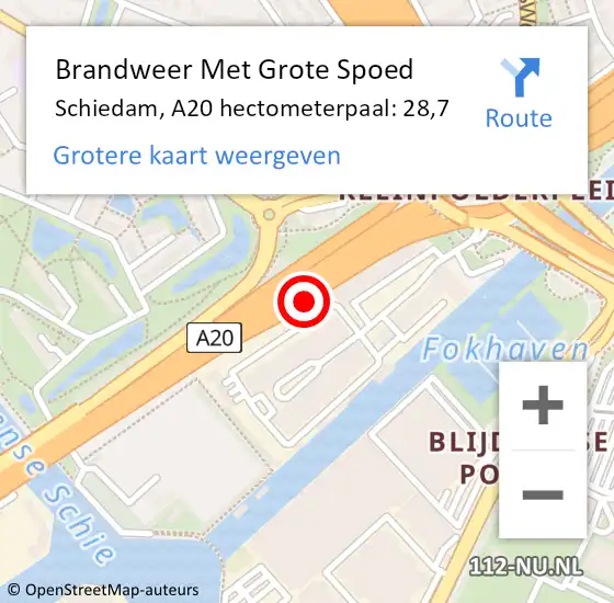 Locatie op kaart van de 112 melding: Brandweer Met Grote Spoed Naar Schiedam, A20 hectometerpaal: 28,7 op 6 november 2024 20:08