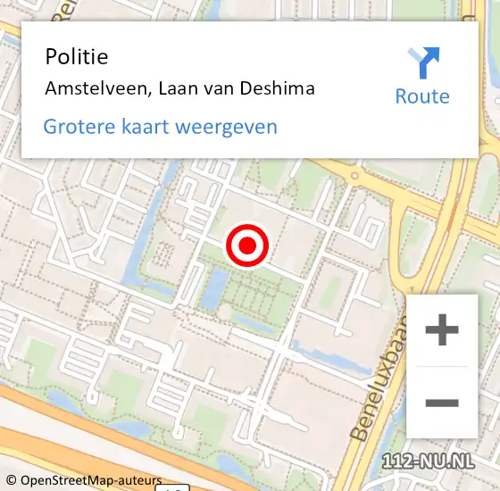 Locatie op kaart van de 112 melding: Politie Amstelveen, Laan van Deshima op 6 november 2024 20:13