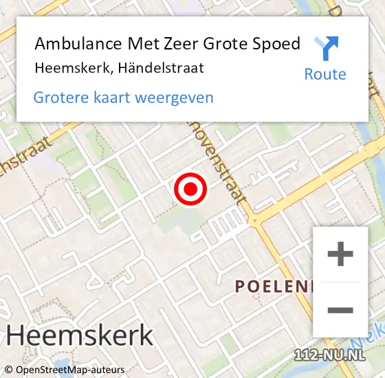 Locatie op kaart van de 112 melding: Ambulance Met Zeer Grote Spoed Naar Heemskerk, Händelstraat op 6 november 2024 20:19