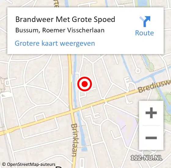 Locatie op kaart van de 112 melding: Brandweer Met Grote Spoed Naar Bussum, Roemer Visscherlaan op 6 november 2024 20:19