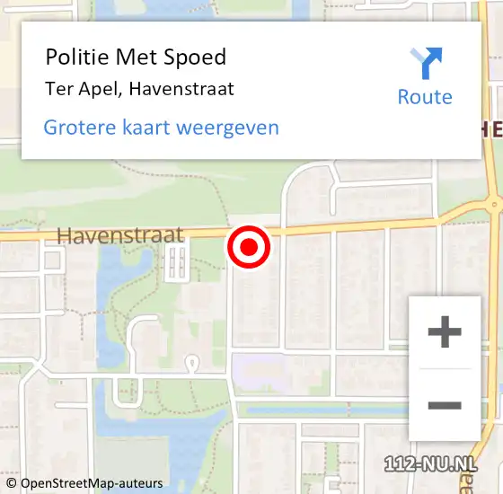 Locatie op kaart van de 112 melding: Politie Met Spoed Naar Ter Apel, Havenstraat op 6 november 2024 20:29