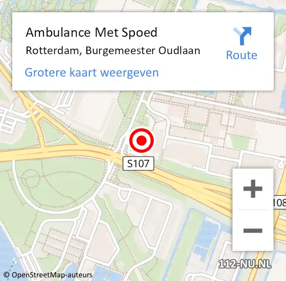 Locatie op kaart van de 112 melding: Ambulance Met Spoed Naar Rotterdam, Burgemeester Oudlaan op 6 november 2024 20:44