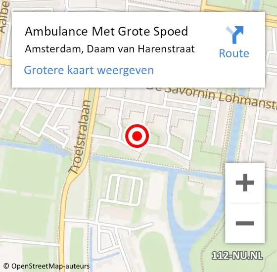 Locatie op kaart van de 112 melding: Ambulance Met Grote Spoed Naar Amsterdam, Daam van Harenstraat op 6 november 2024 21:11