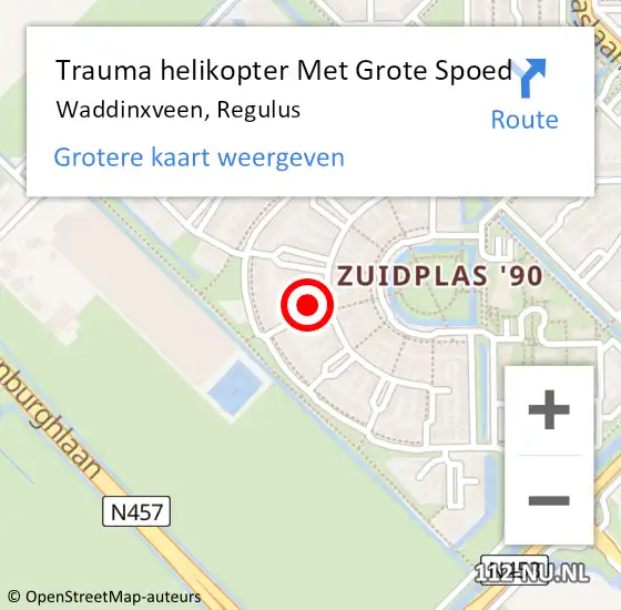 Locatie op kaart van de 112 melding: Trauma helikopter Met Grote Spoed Naar Waddinxveen, Regulus op 6 november 2024 21:34