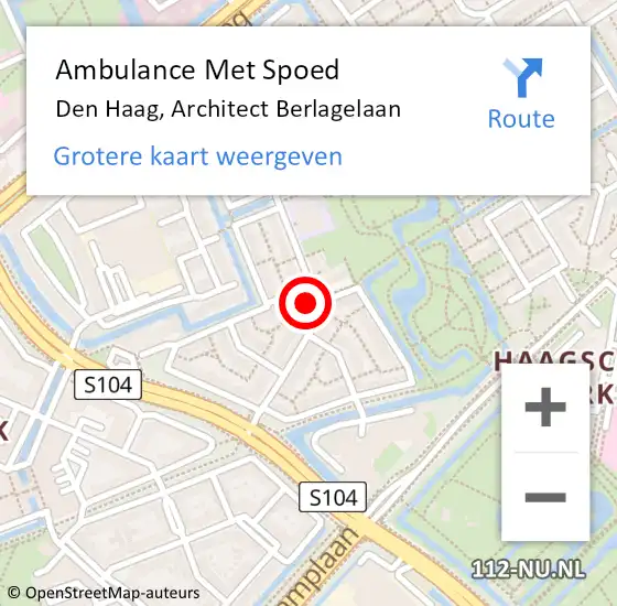 Locatie op kaart van de 112 melding: Ambulance Met Spoed Naar Den Haag, Architect Berlagelaan op 6 november 2024 21:47