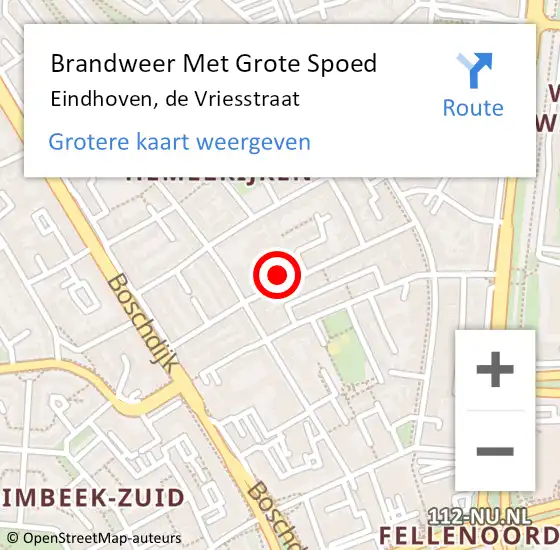 Locatie op kaart van de 112 melding: Brandweer Met Grote Spoed Naar Eindhoven, de Vriesstraat op 6 november 2024 22:10