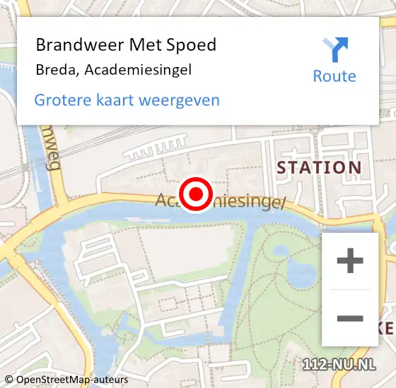 Locatie op kaart van de 112 melding: Brandweer Met Spoed Naar Breda, Academiesingel op 6 november 2024 22:48